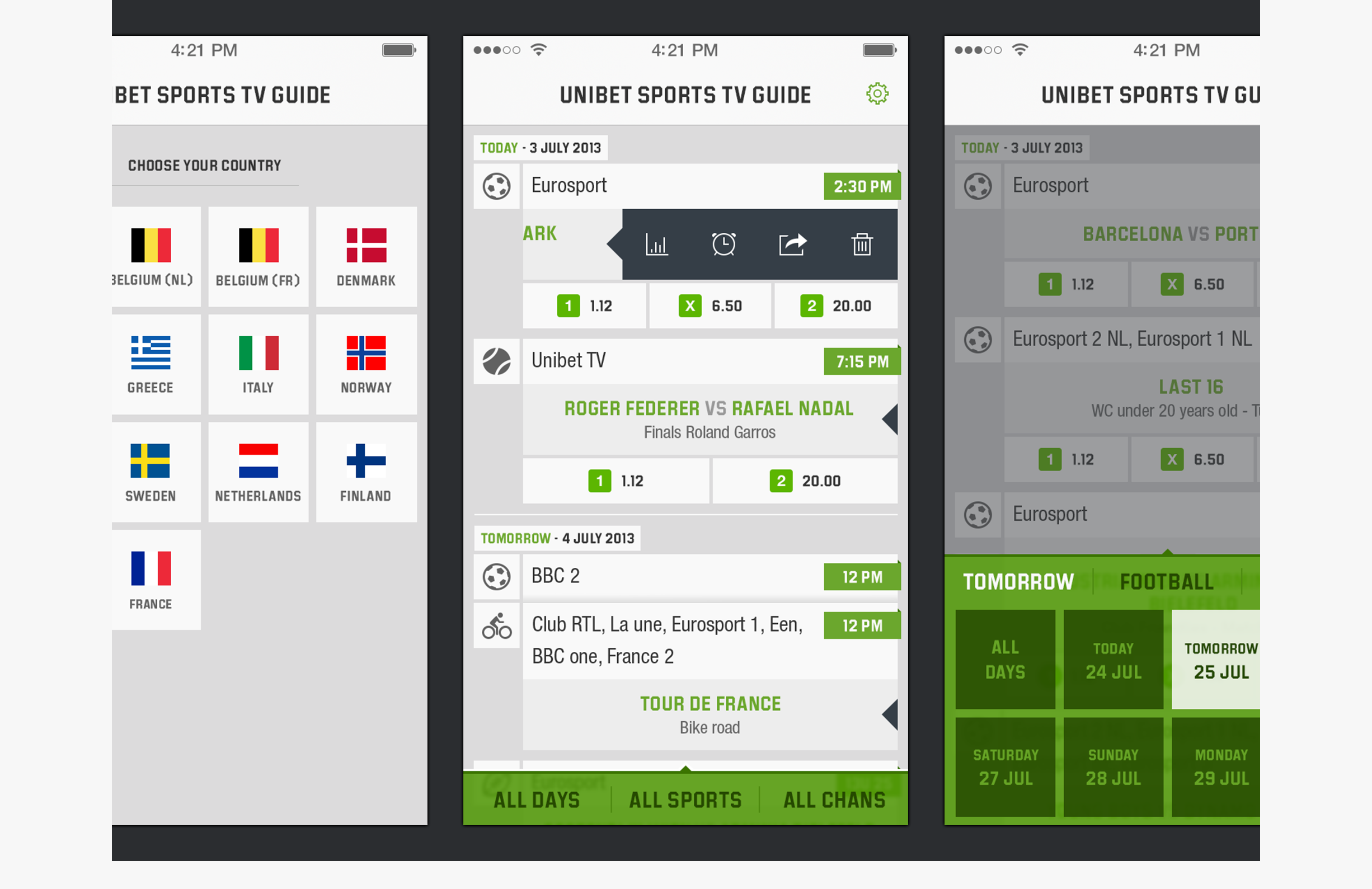 Unibet Sports TV guide app - screen - multiple