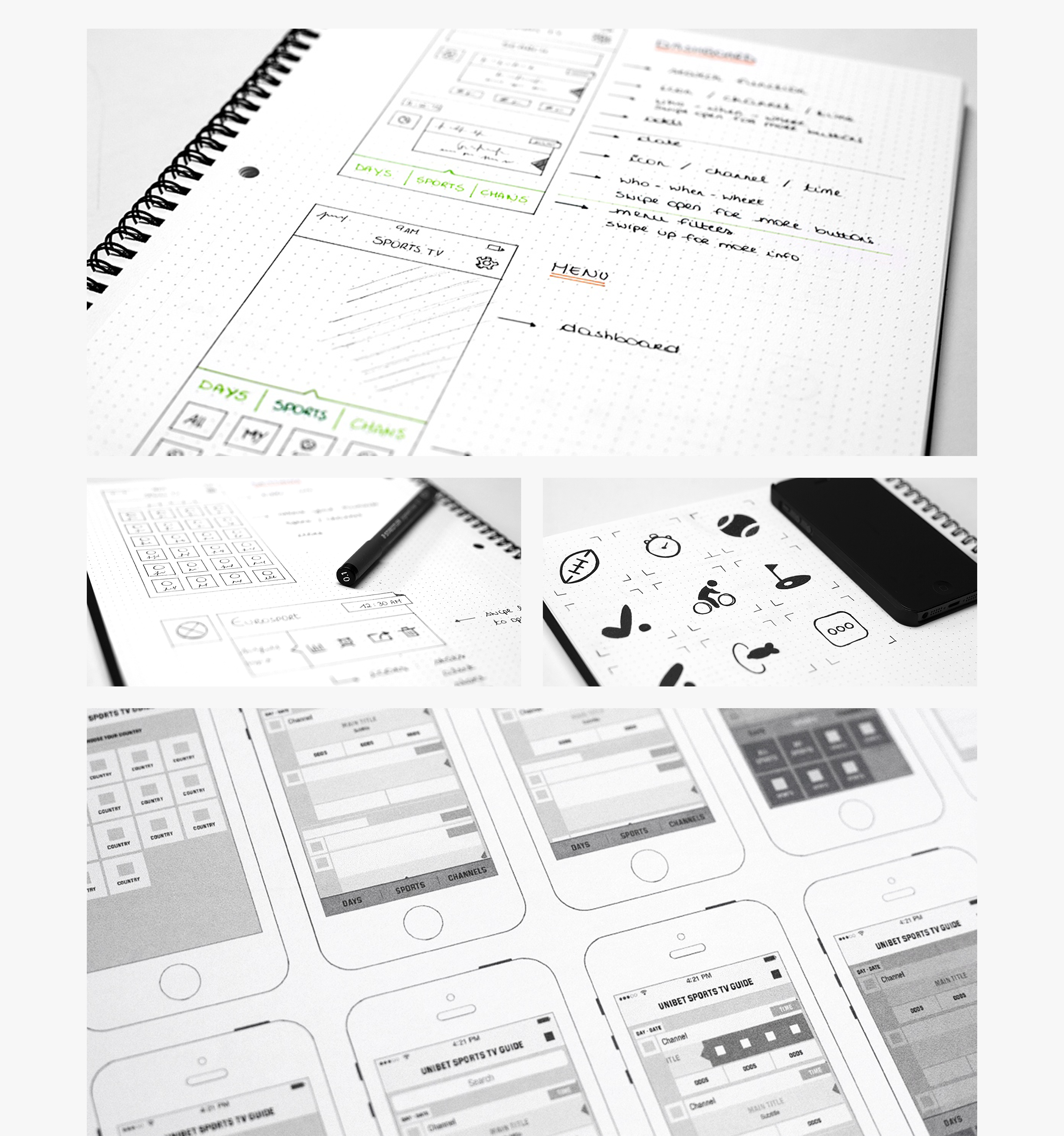 Unibet Sports TV guide app - wireframes