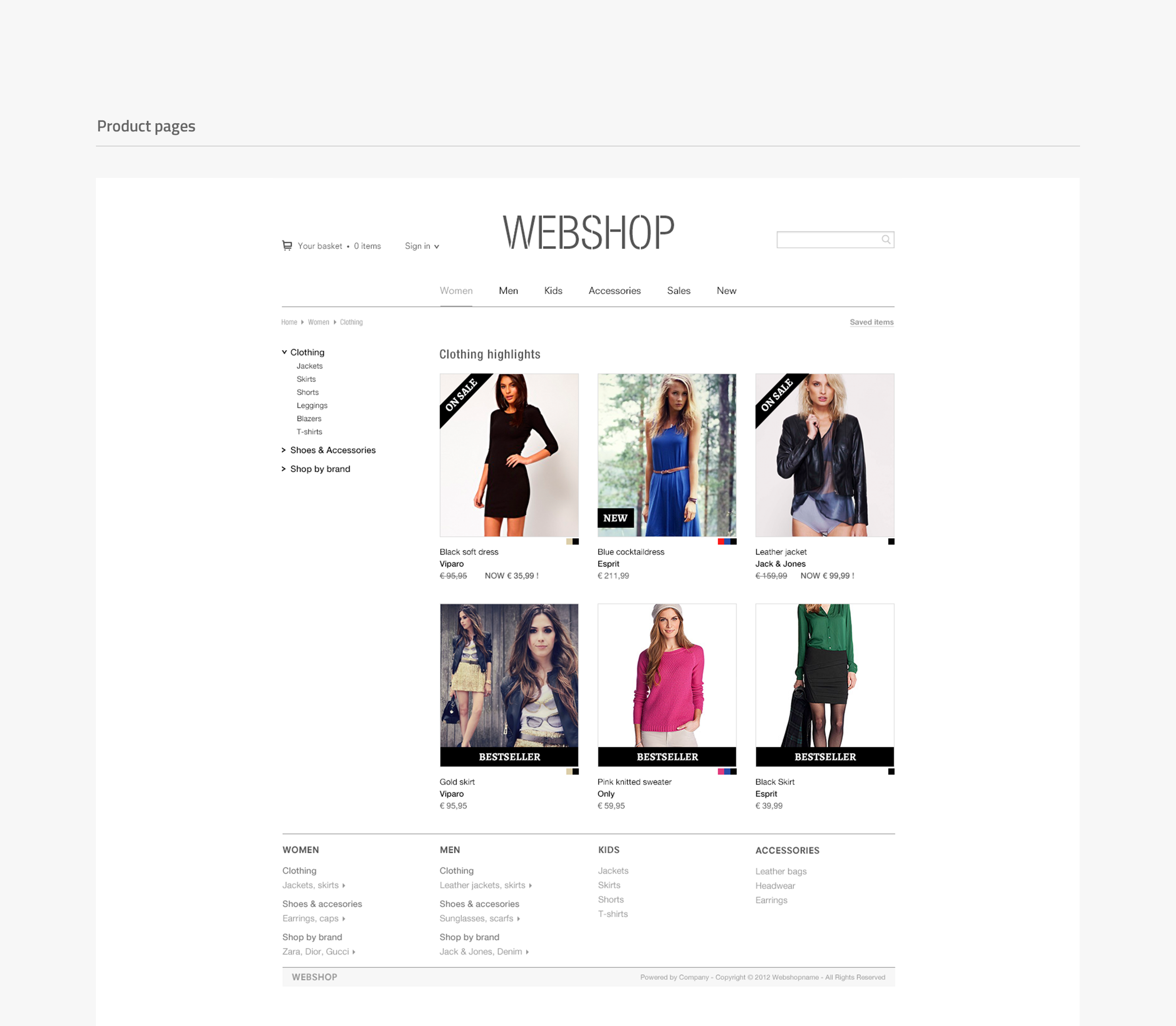 Webshop layout - product pages