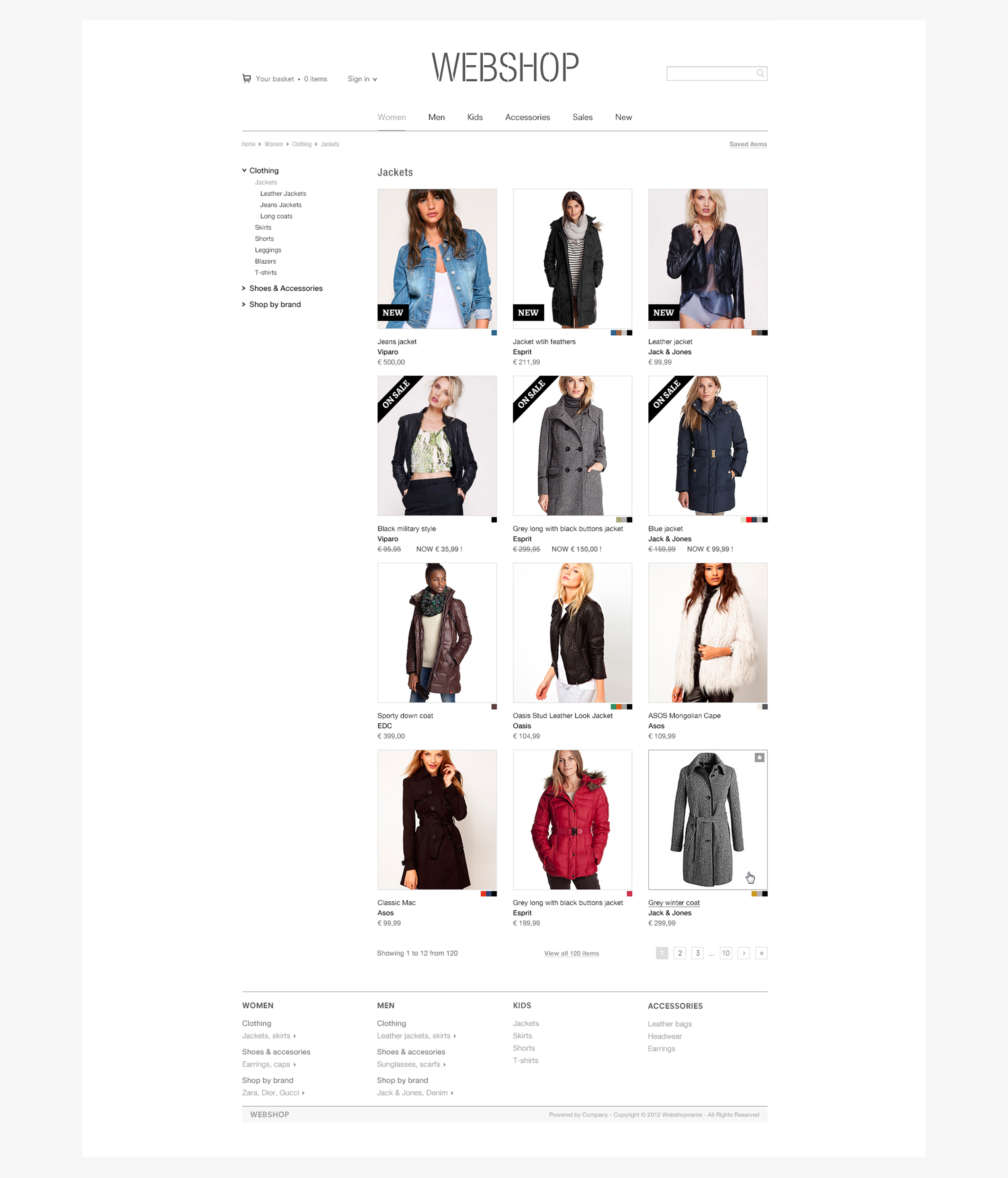 Webshop layout - product pages