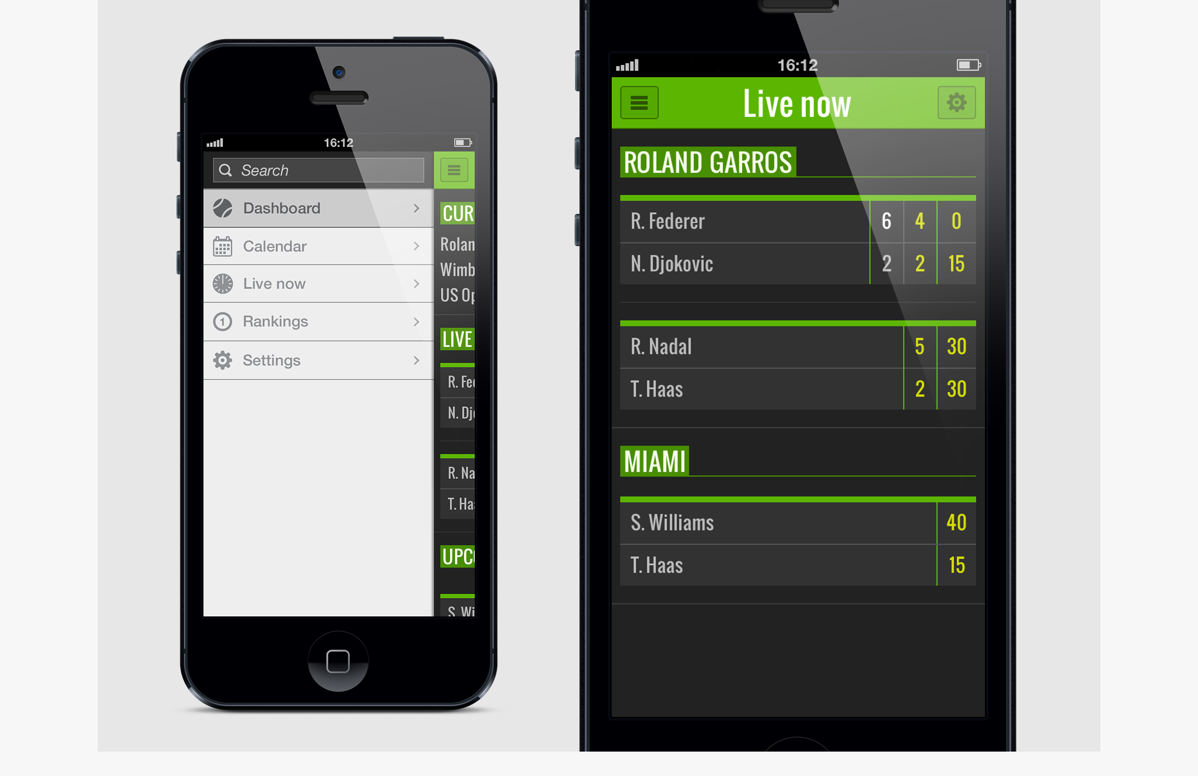 Tennis livescore - detail - live now - sidemenu