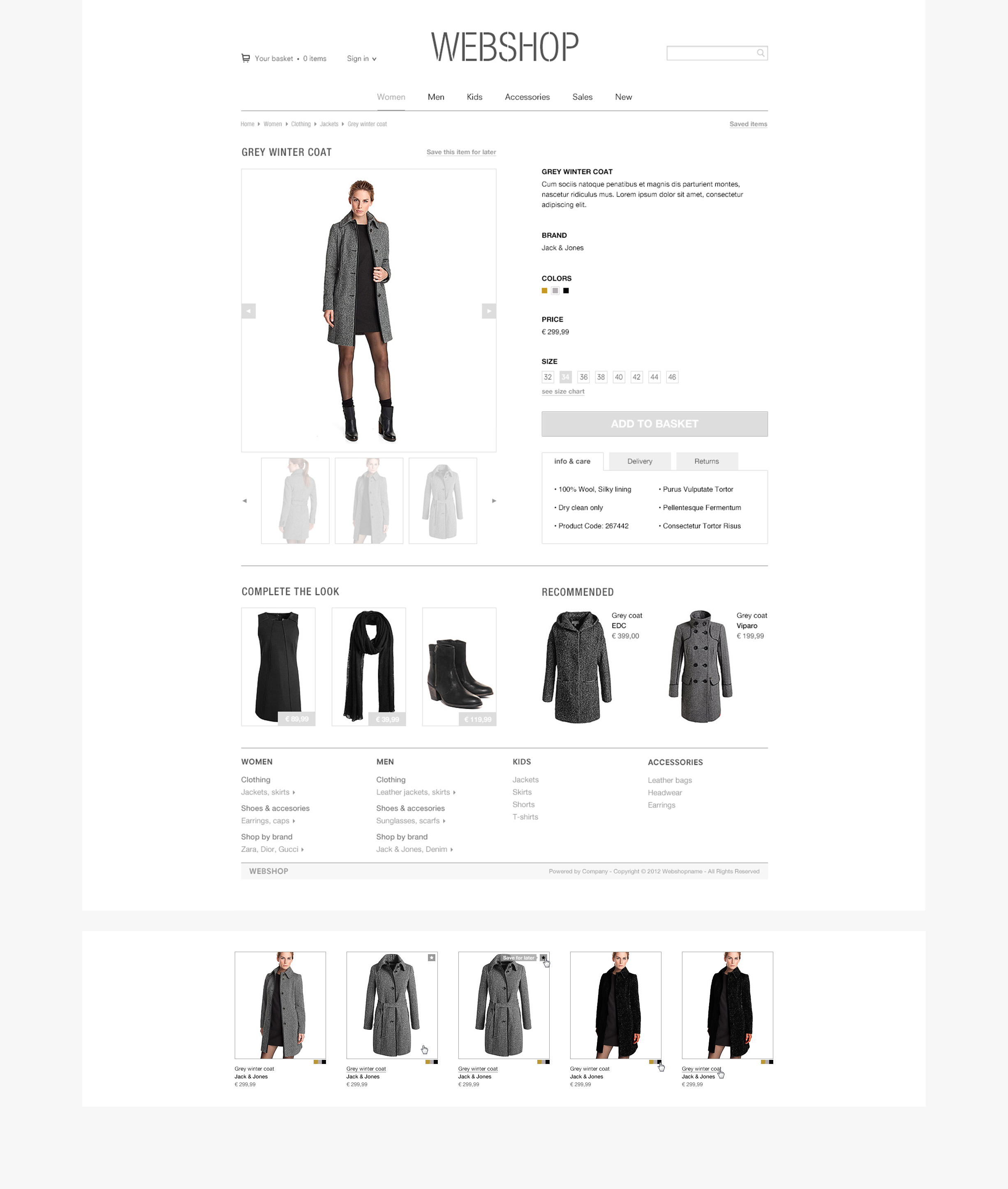 Webshop layout - product pages - product hovers - details
